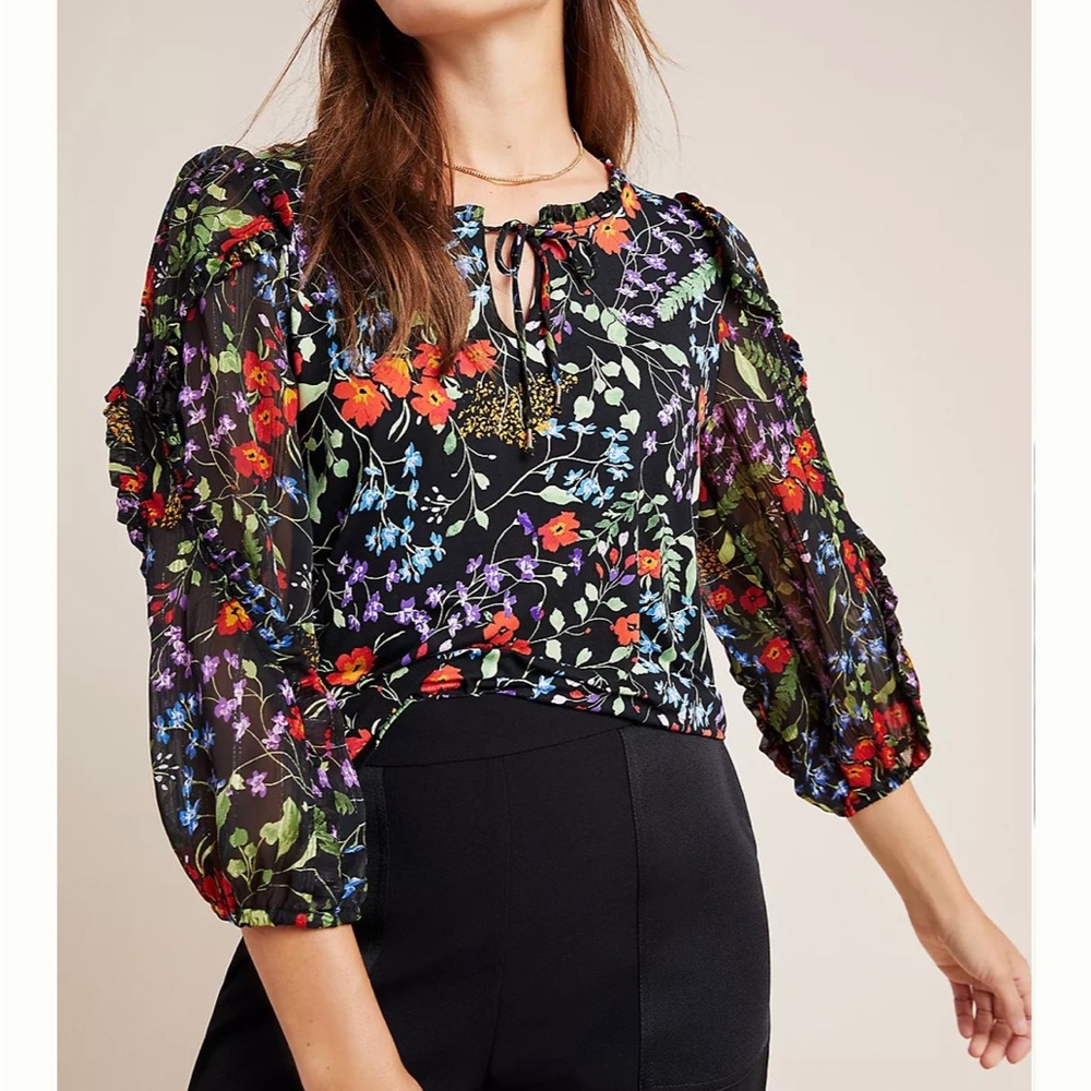 Anthropologie Maeve Jacques Peasant Floral Top Womens Large
